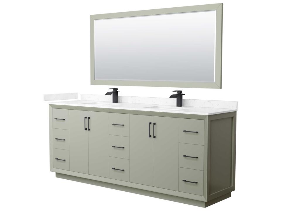 Strada 84-Inch Double Bathroom Vanity in Plywood Veneer with Porcelain Sinks