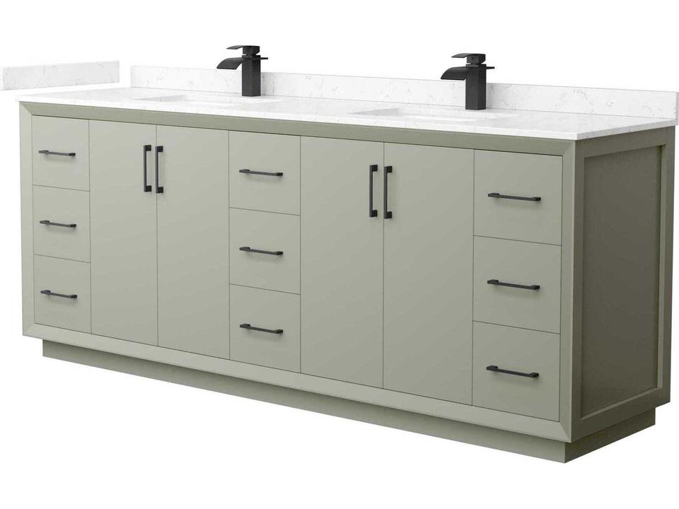 Strada 84-Inch Double Basin Freestanding Bathroom Vanity with Integrated Outlet and USB Ports