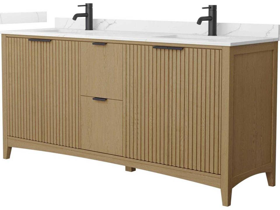 Palmilla 72 Inch Double Bathroom Vanity Cabinet in Natural Oak with Reeded Doors