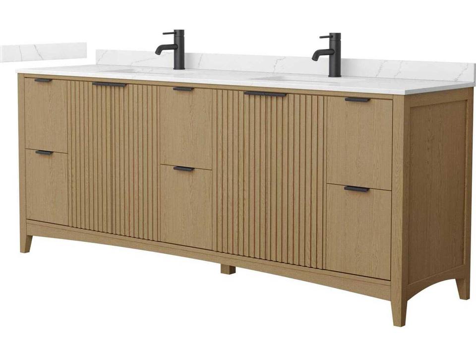 Palmilla 84-Inch Double Free-Standing Bathroom Vanity Cabinet in Reeded Panel Wood