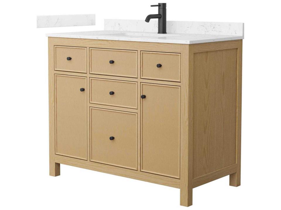 Pendry 42 Inch Single Bathroom Vanity in Tanned Oak with Cultured Marble Countertop