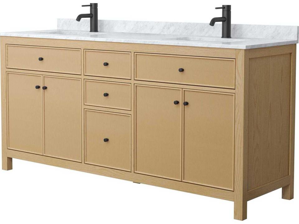 Pendry 72 Inch Double Freestanding Bathroom Vanity in Natural Wood Veneer