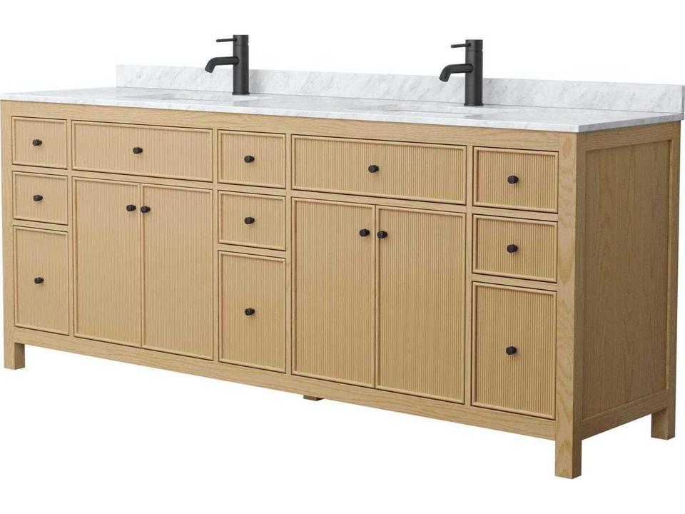 Pendry 83 Inch Double Bathroom Vanity Cabinet in Solid Wood and Plywood Freestanding