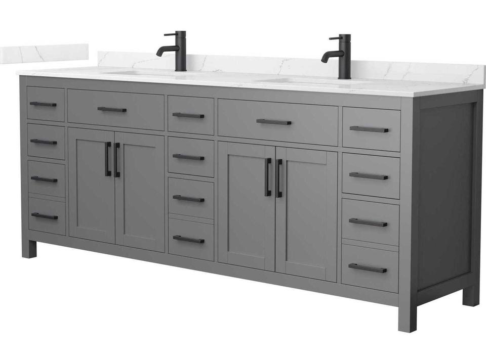 Beckett 84-Inch Freestanding Double Bathroom Vanity in Dark Gray Quartz Top
