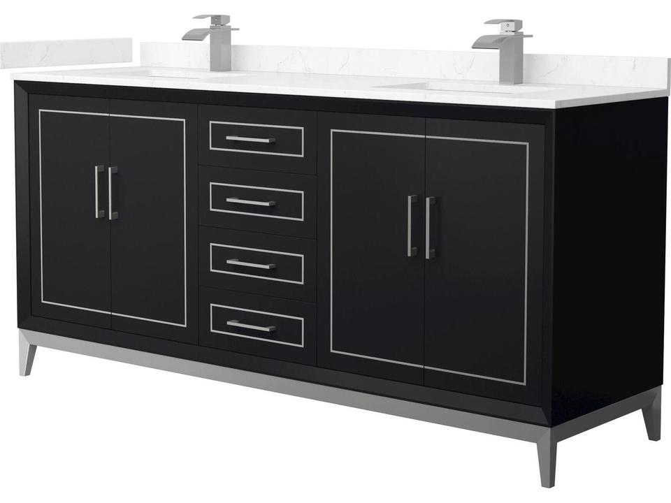 Marlena 72 Inch Double Bathroom Vanity with Cultured Marble Top and Porcelain Sinks
