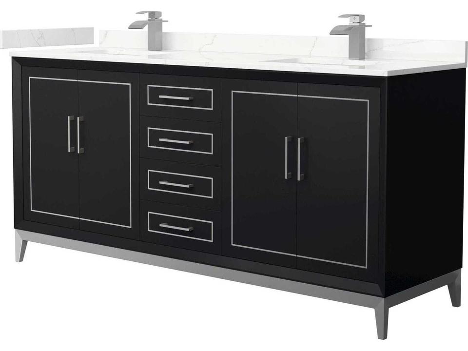 Marlena Double Basin Bathroom Vanity with Plywood Cabinet and Storage