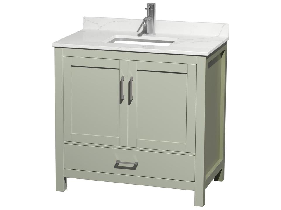 Sheffield 36 Inch Single Bathroom Vanity in Light Green With Giotto Quartz Top