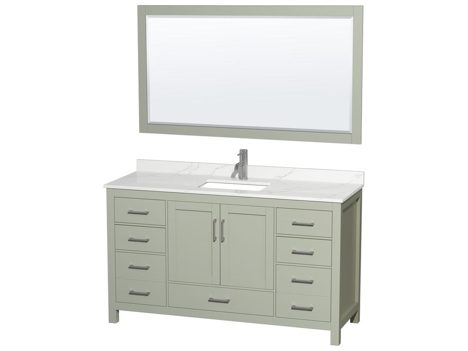 Sheffield 60-Inch Single Bathroom Vanity With Mirror in Light Green and White Cultured Marble