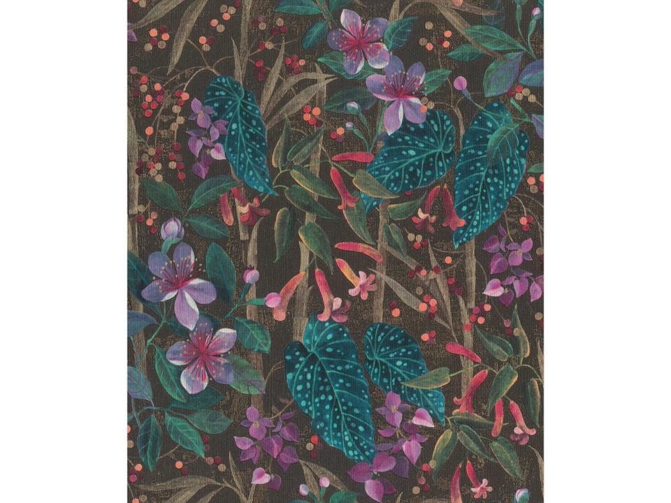 Kalina Black Floral Fruits Wallpaper