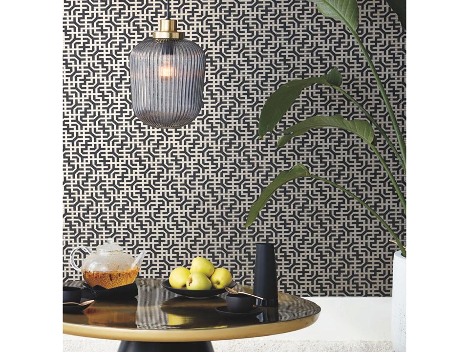 Ronald Redding Traveler Black Dynastic Lattice Wallpaper