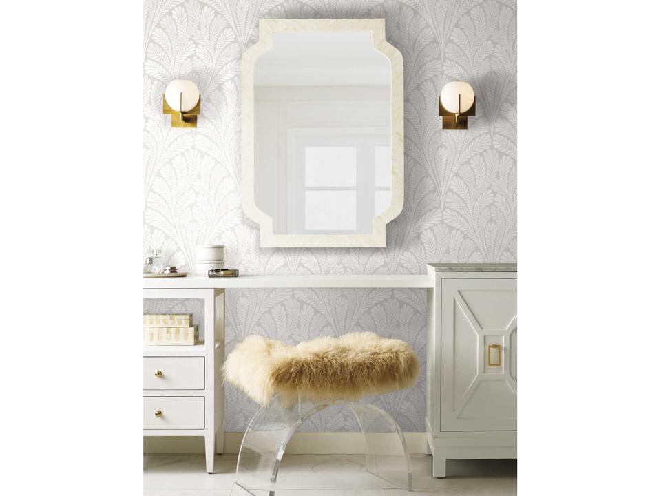 Black & White Resource Library Cream Pearl Shell Damask Wallpaper