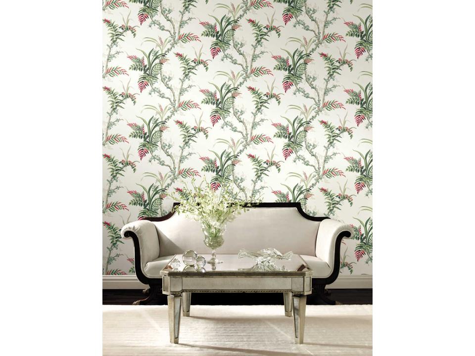 Grandmillennial Green Red Enchanted Fern Wallpaper