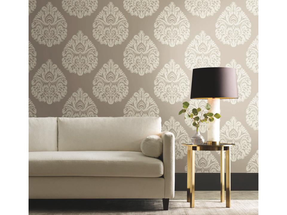Ronald Redding 24 Karat Beige Teardrop Damask Wallpaper