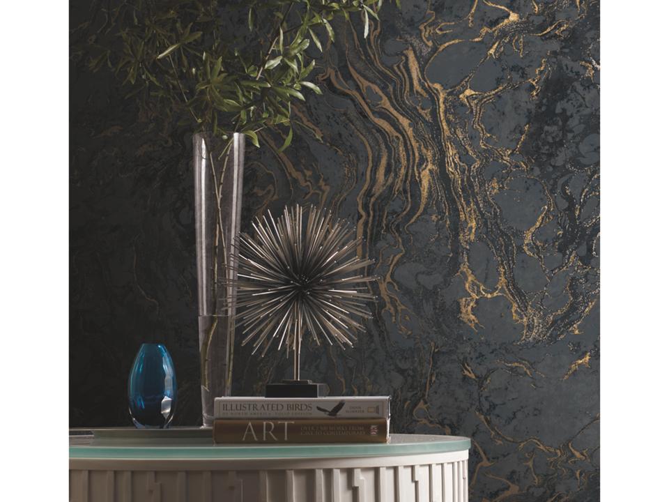 Ronald Redding 24 Karat Black Polished Marble Wallpaper