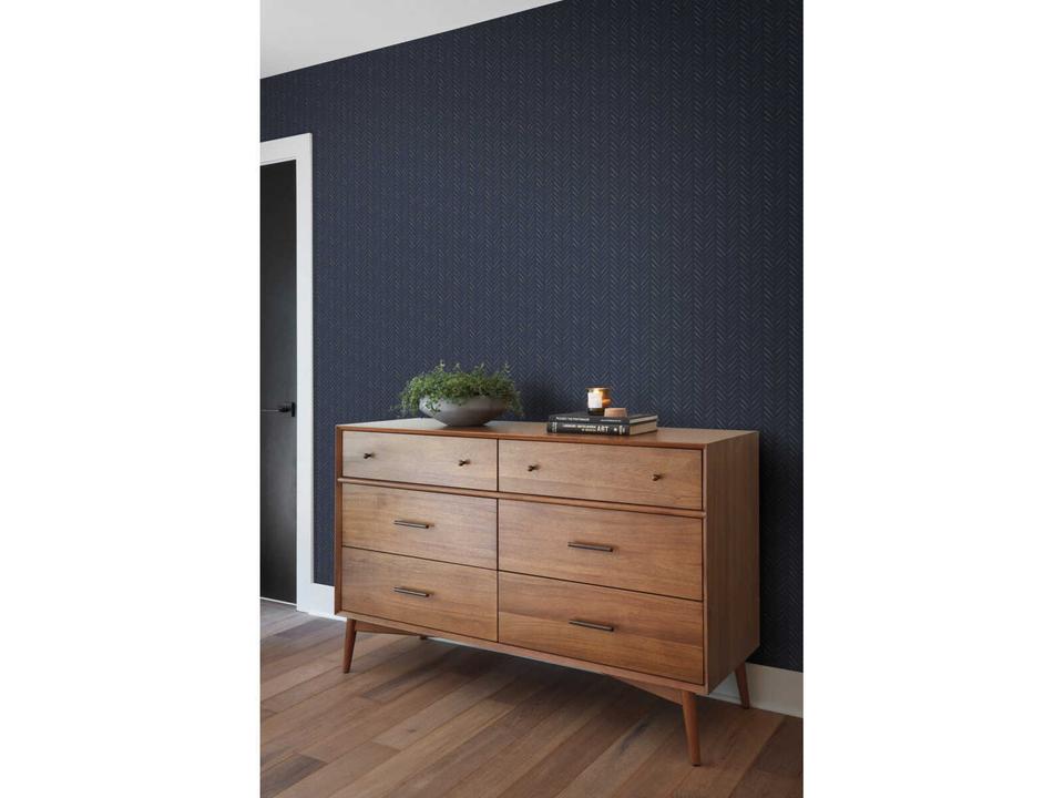 Magnolia Home Artful Prints & Patterns White On Navy Pick-Up Sticks Wallpaper