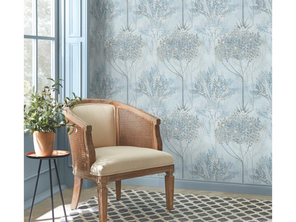 Mediterranean Blue Grey Orchard Wallpaper