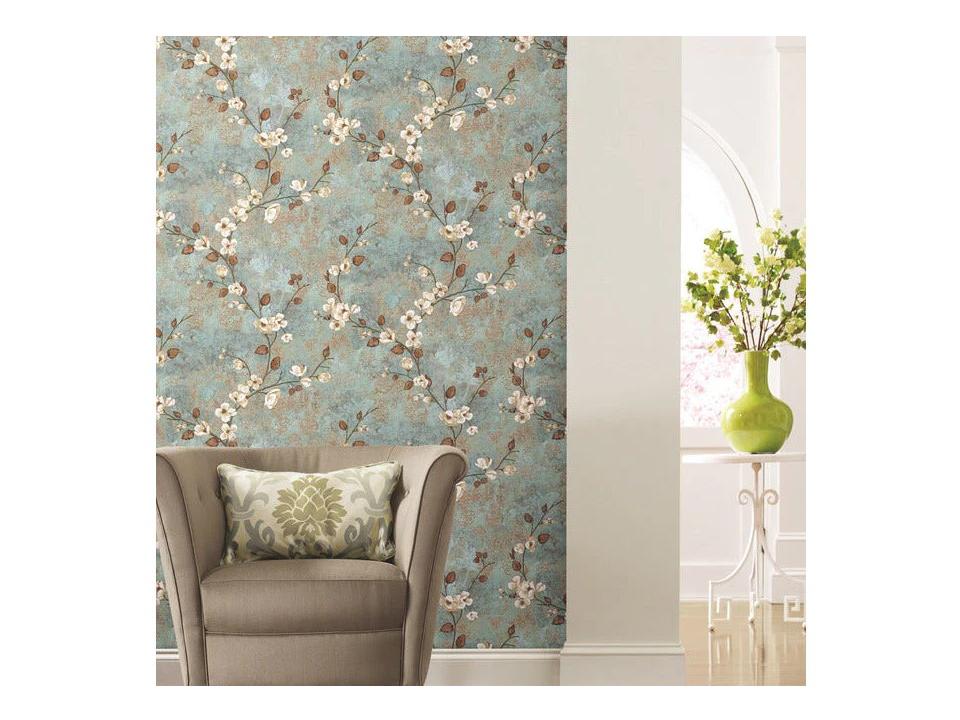 Best Sellers Teal Dark Brown Dogwood Wallpaper