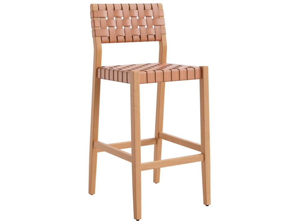 Brown Wood Wicker Bar Stool