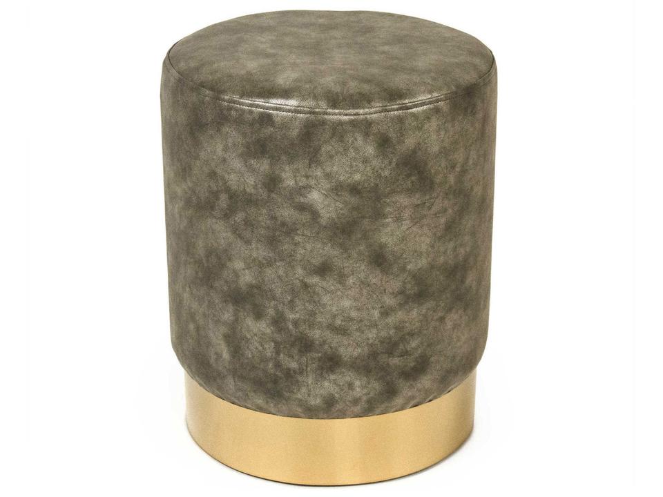 Distressed Grey Faux Leather Accent Stool with Gold Base