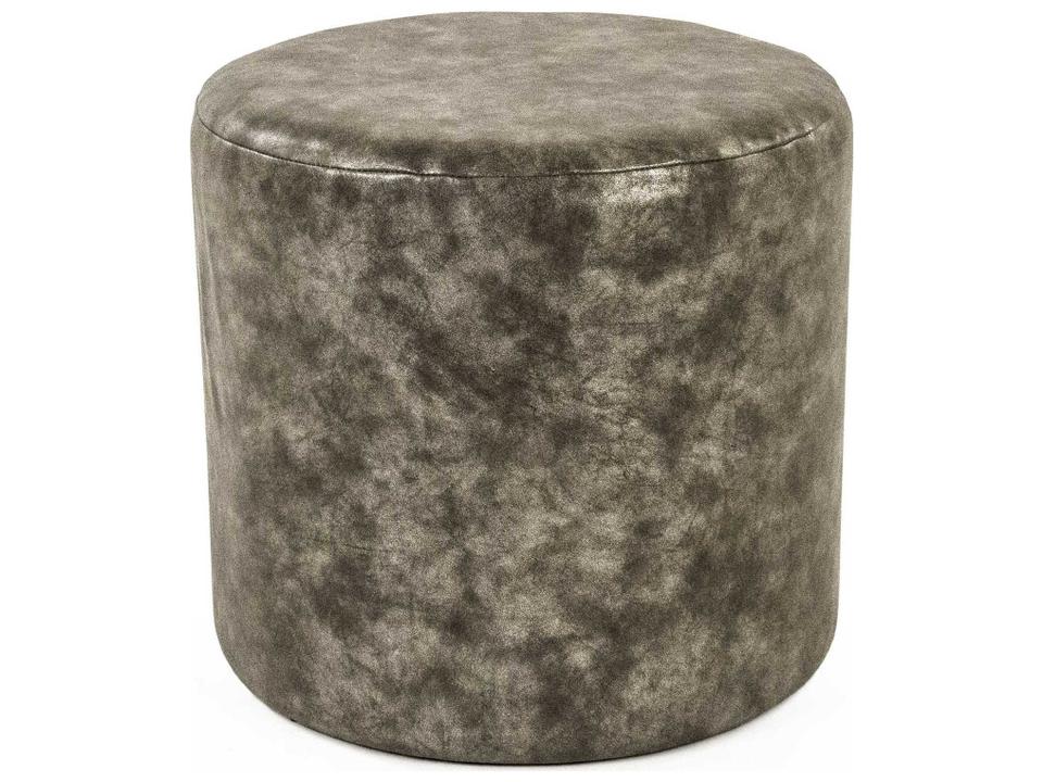 Round Distressed Grey PU Accent Stool