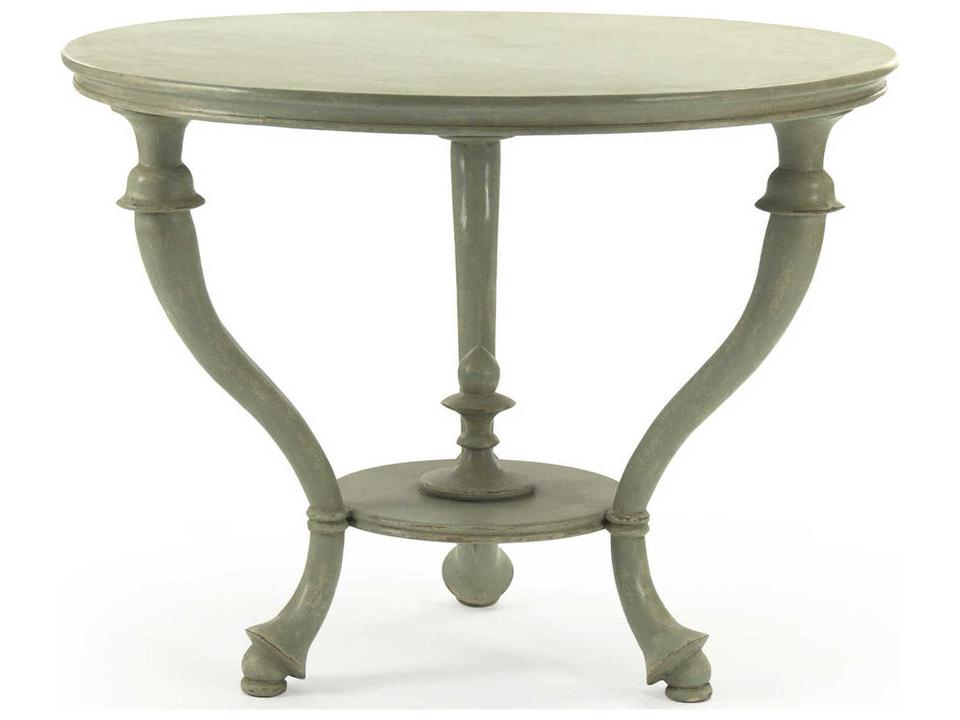Quennel Round End Table in Distressed Sage Birch and Plywood