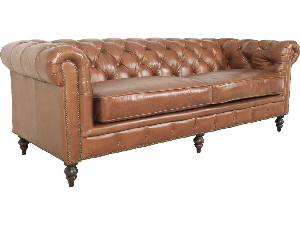 Arthur 3-Seat Top-Grain Leather Chesterfield Sofa in Brown