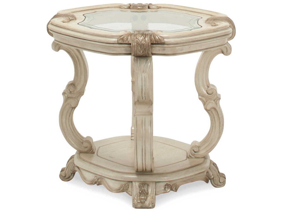 Platine De Royale Round Glass Champagne Antique Platinum End Table