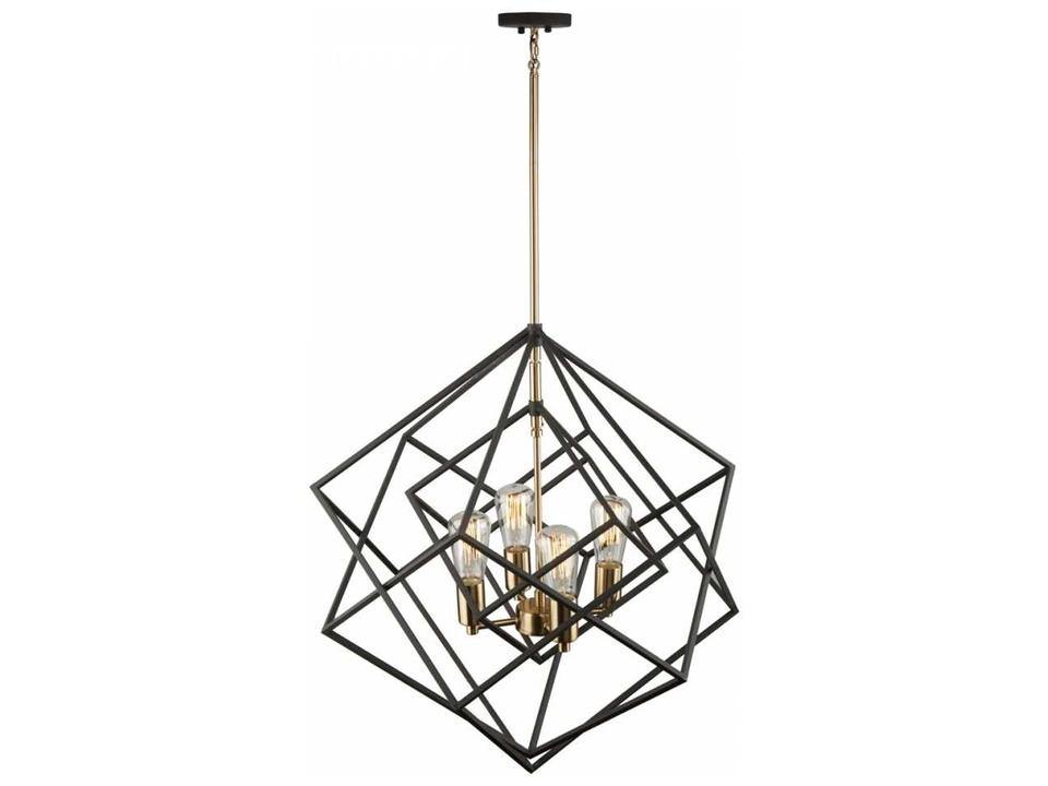 Artistry 4-Light Geometric Chandelier in Matte Black and Satin Brass