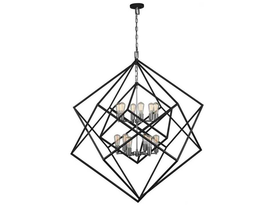 12-Light Artistry Square Chandelier in Polished Nickel and Matte Black