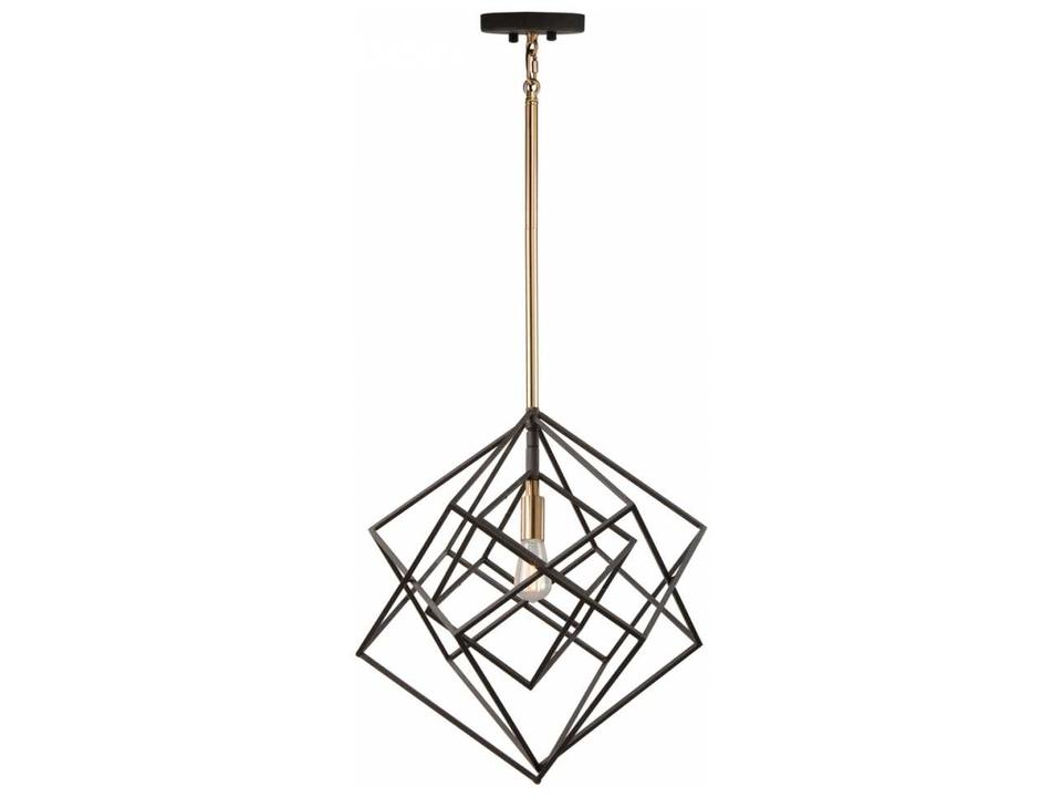 Artistry 1-Light Cube Pendant Light in Matte Black and Satin Brass