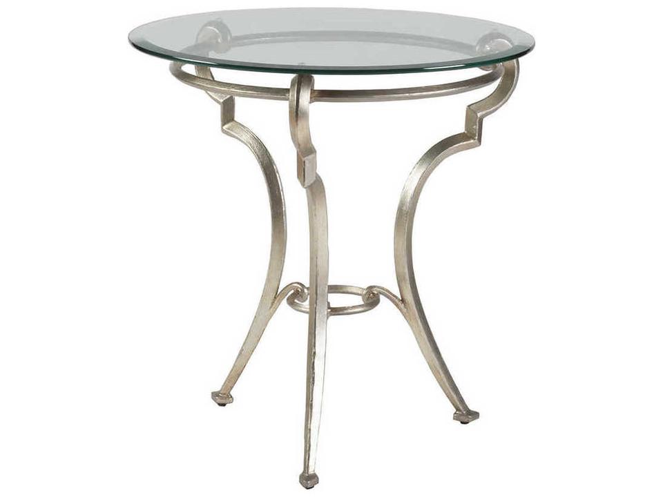 Colette Round End Table in Champagne Foil with Glass Top
