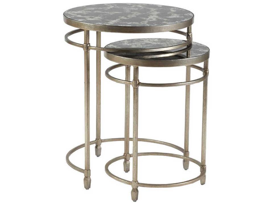 Home Colette Round Nesting Tables in Champagne Foil and Antique Mirror