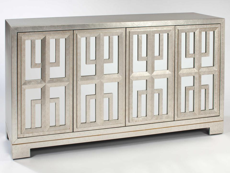 4477-S1 Modern Metallic 4-Door Buffet Cabinet in Silver Champagne Finish