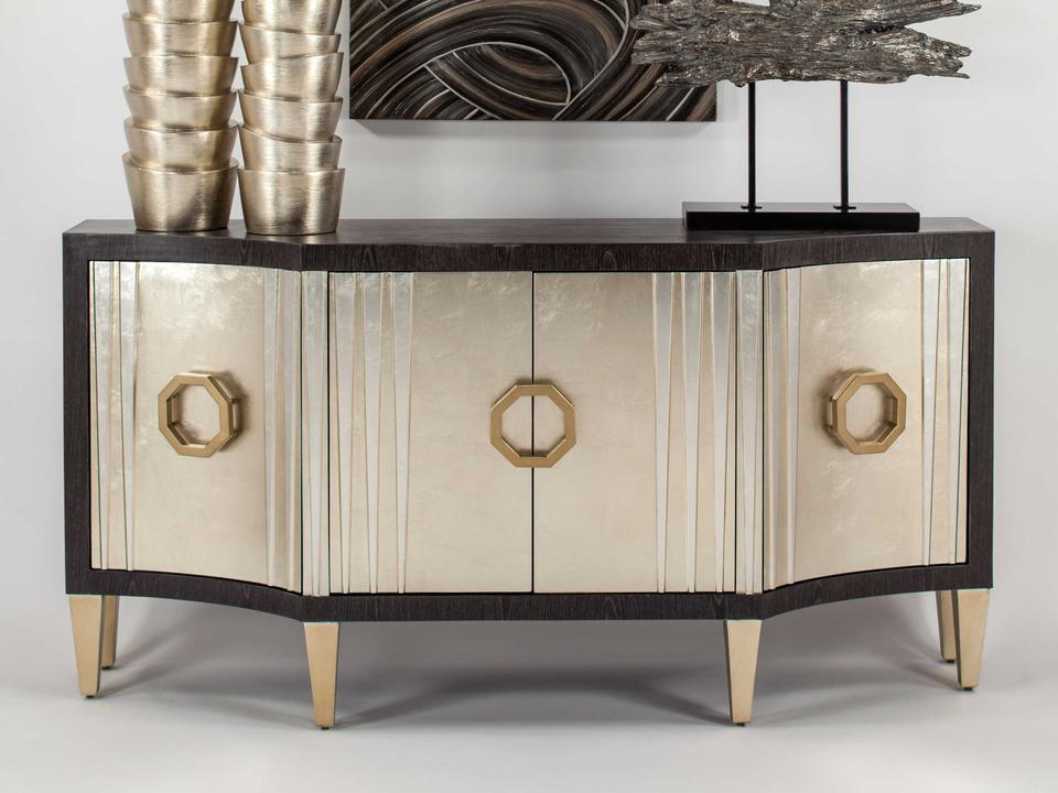 72-Inch 4-Door Oak Wood Sideboard in Charcoal Champagne Old Gold