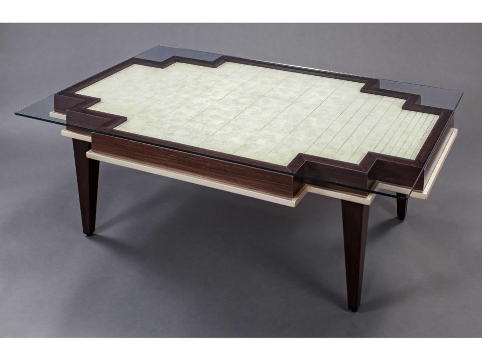 Rectangular Glass Coffee Table in Tobacco and French Vanilla