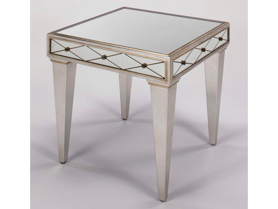 24 Inch Square Mirror Inlaid Brushed Matte Silver End Table