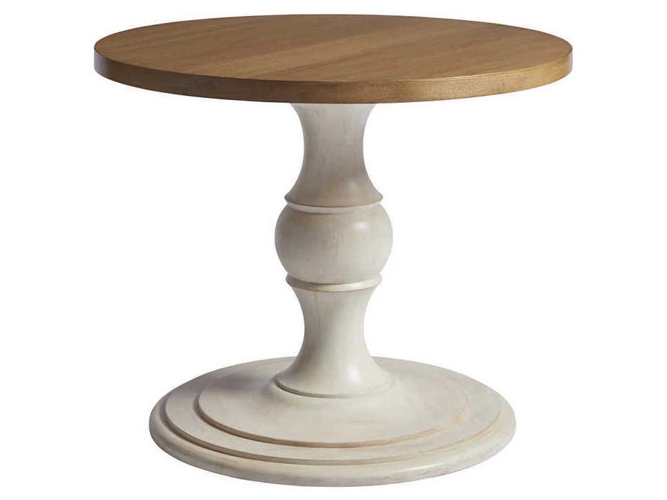 Newport Corona Del Mar Round Wood Sandstone Sailcloth End Table