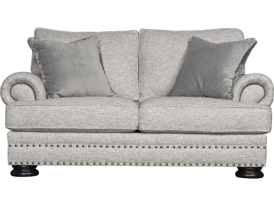 Foster Fabric Loveseat with Rolled Arms and Antique Nickel Nailhead Trim