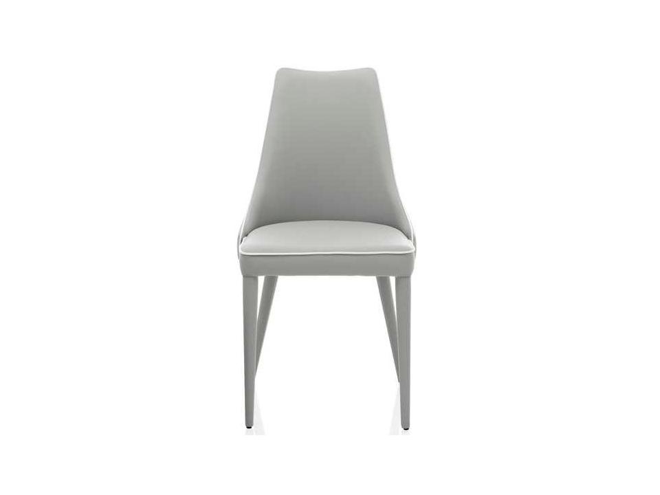 Clara Upholstered Dining Side Chair in Light Grey Eco-Leather with White Piping