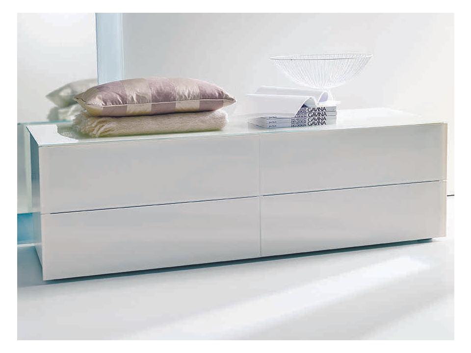 Enea 4-Drawer Double Dresser in White Lacquered Glass and Wood