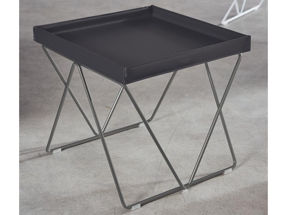 Flexus Square Coffee Table with Anthracite Leather Top and Natural Silver Frame