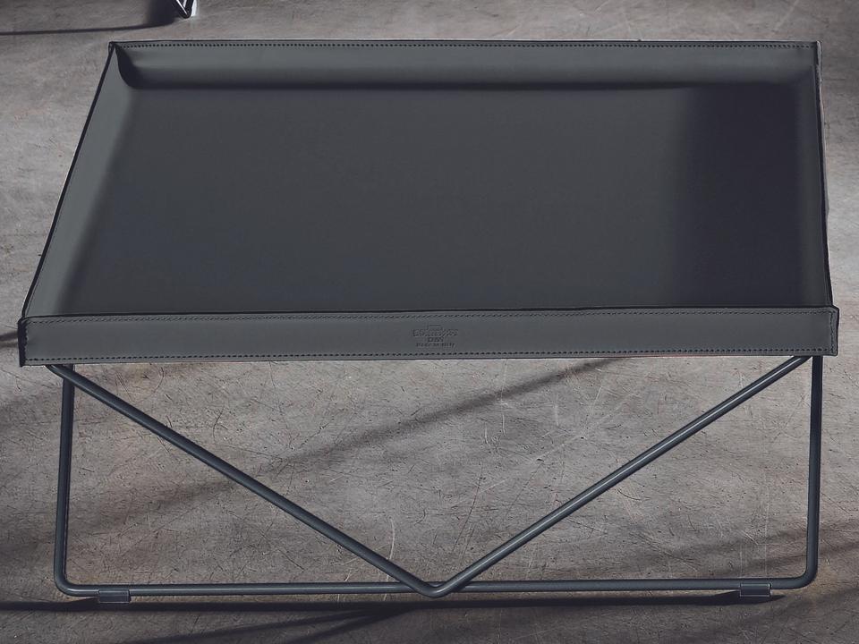 Flexus Square Coffee Table with Hide Leather Top and Natural Silver Frame