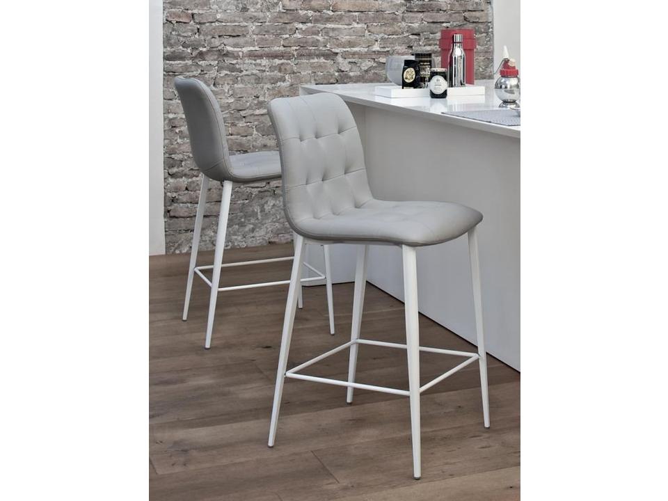 Kuga Upholstered Eco-Leather Bar Height Stool in Natural Silver and White
