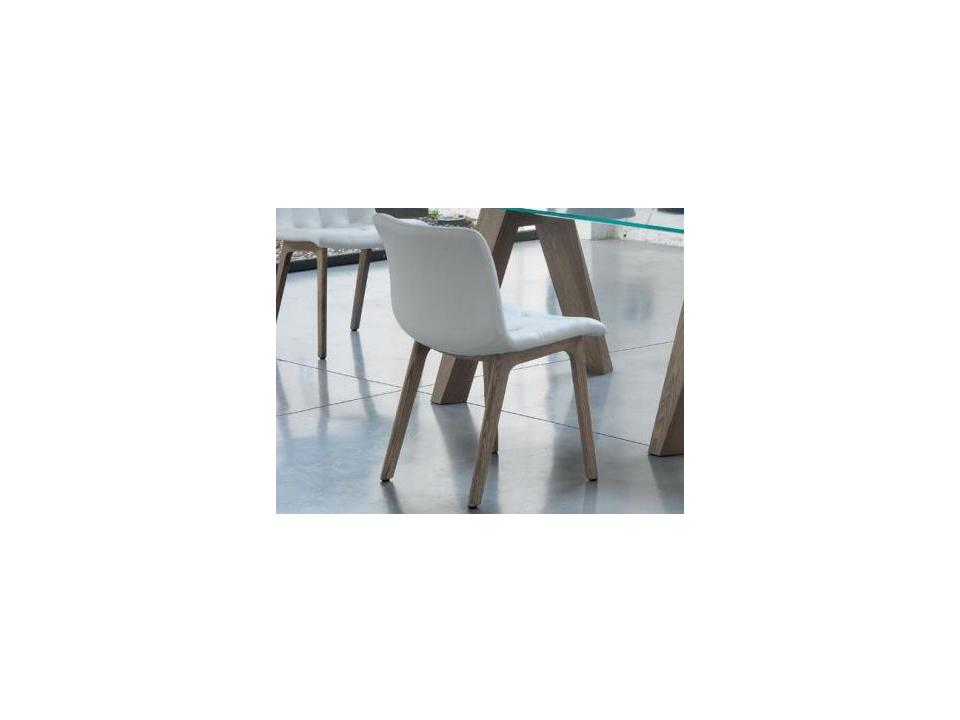 Kuga Upholstered Dining Side Chair in Spessart Oak with White Eco-Leather