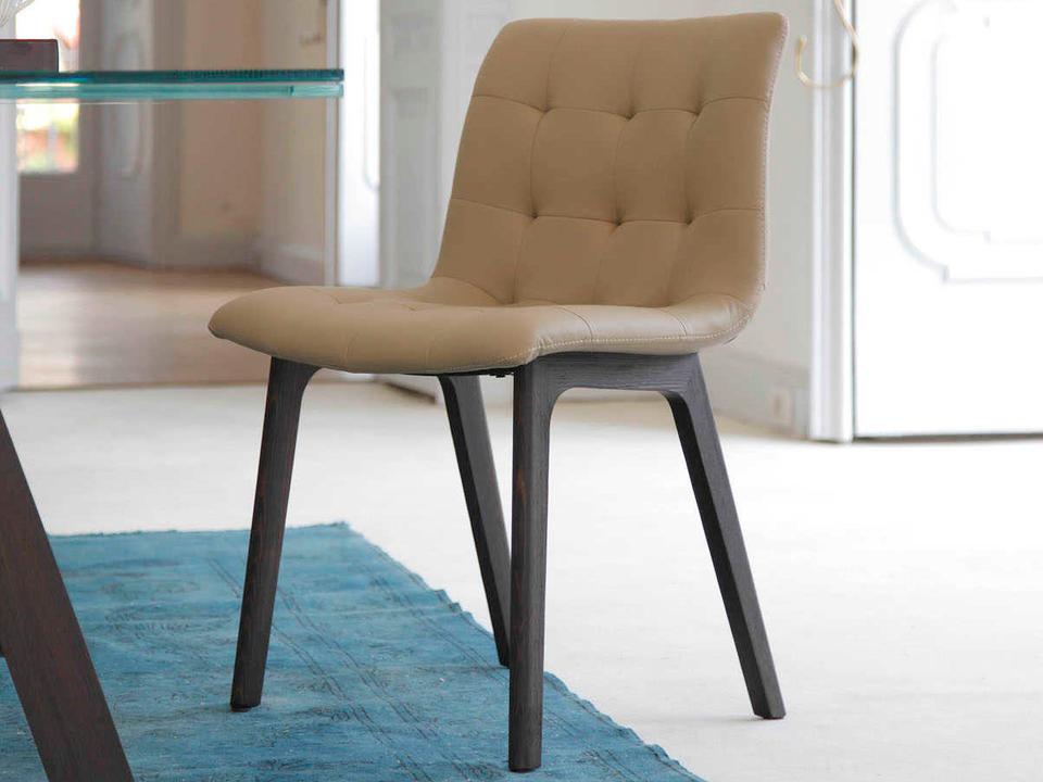 Kuga Upholstered Dining Side Chair in Spessart Oak and Sand Eco-Leather