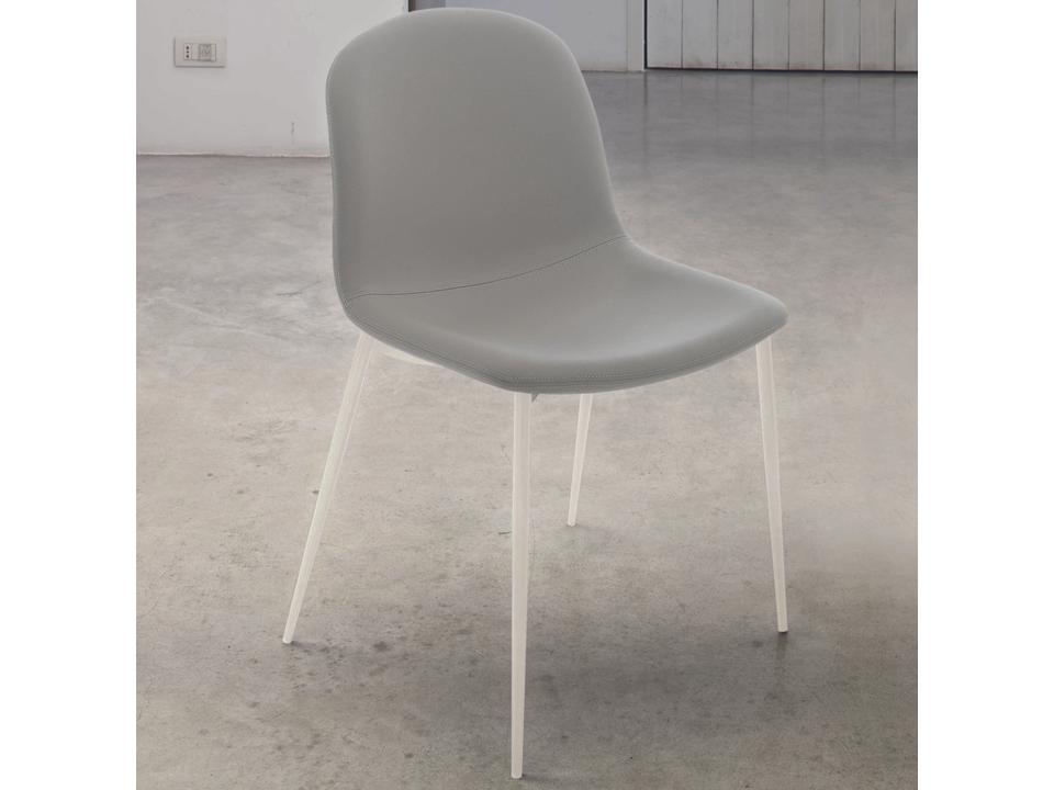 Seventy Side Dining Chair with White Metal Frame and Light Gray Eco Leather