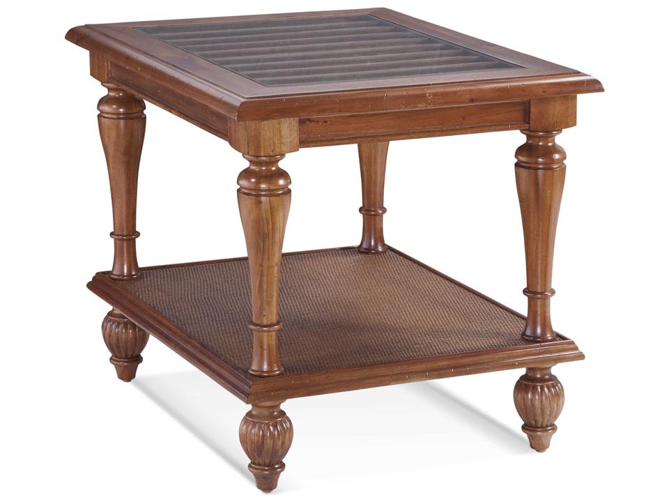 Grand View Rectangular End Table with Glass Top and Shelf
