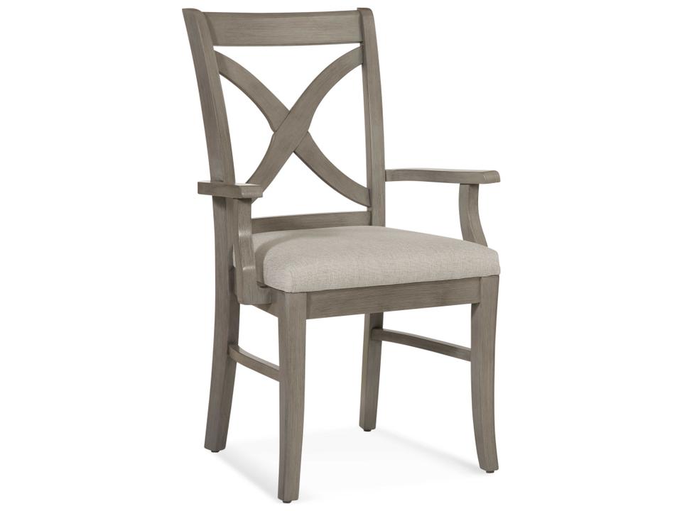Hues Upholstered Dining Armchair with Gray Fabric and Wood Frame