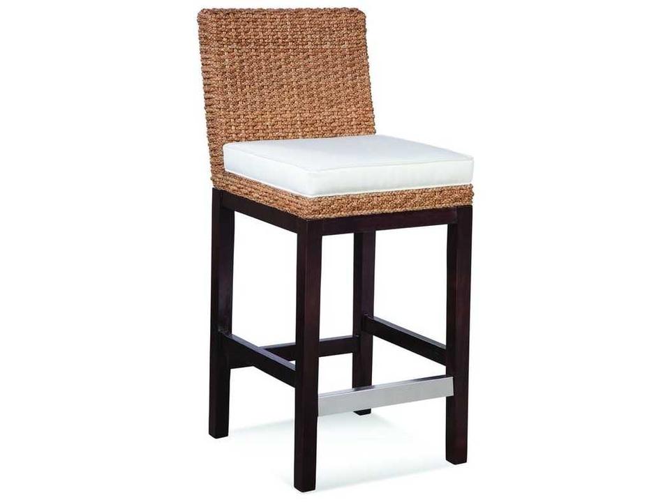 Seagrass Upholstered Rattan Counter Stool with Metal Kickplate