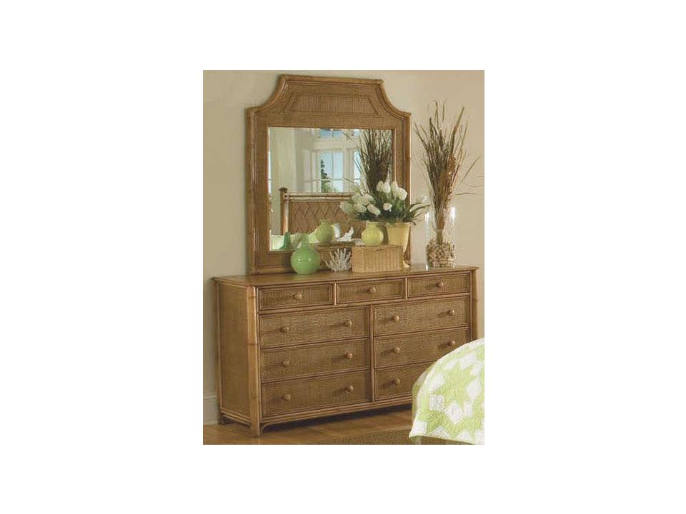 Summer Retreat 9-Drawers Brown Hardwood Double Dresser with Mirror